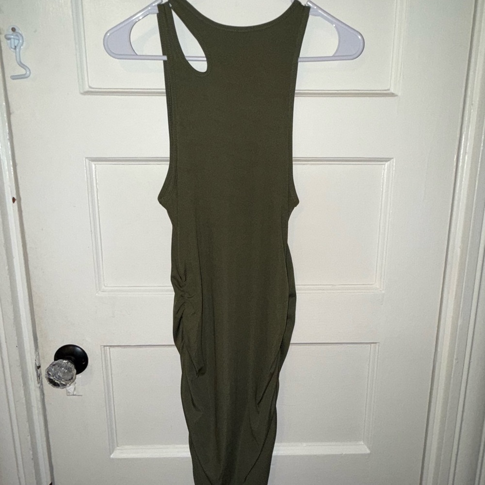 Olive Green Sleeveless Sexy Ruched Dress